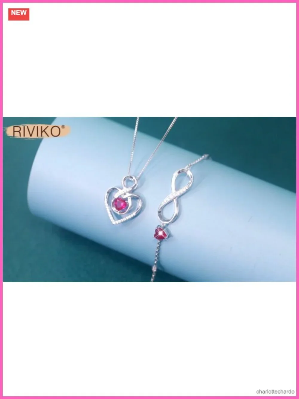925 Sterling Silver Infinity Heart Necklace Pendant Rhodium Plated